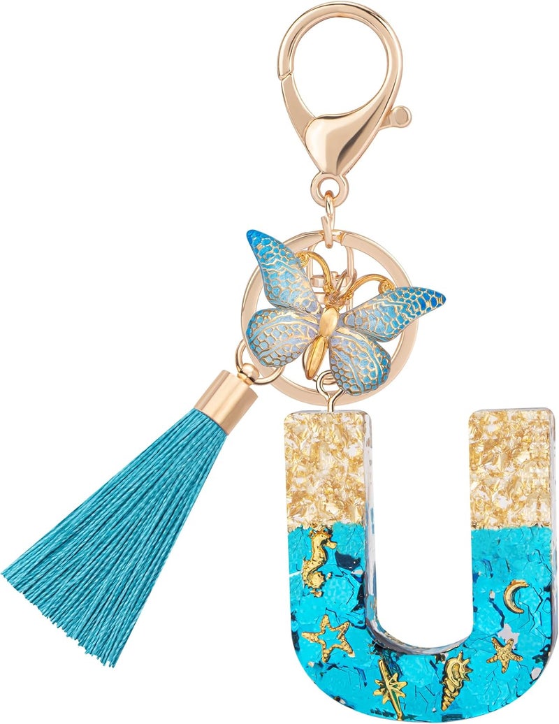 Suweibuke Cute Pink Key Chains for Women Girls, Initial Letter Keychains with Tassel, Charms for Key Purse Handbags Backpacks - Image 1